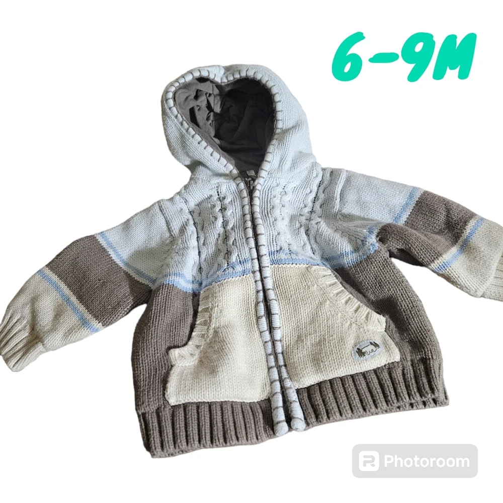 Children Place Knit Embroider Fall Wonter Hooded Jacket Zipper Bear Infant 6-9M